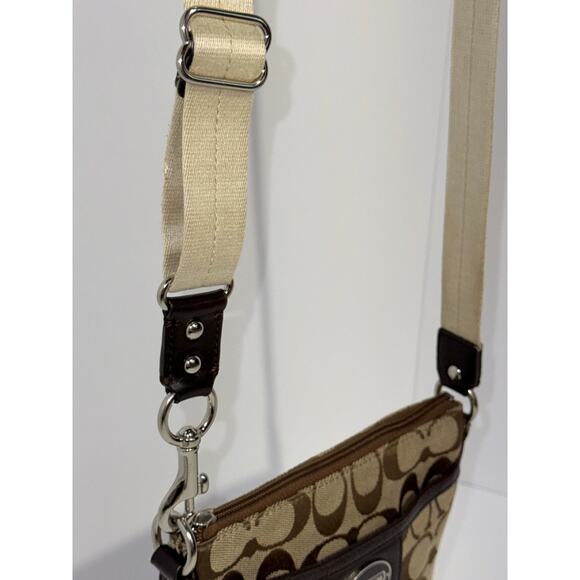 Coach Legacy Signature Stripe Swingpack Crossbody Bag, Beige and Brown - Picture 3 of 13